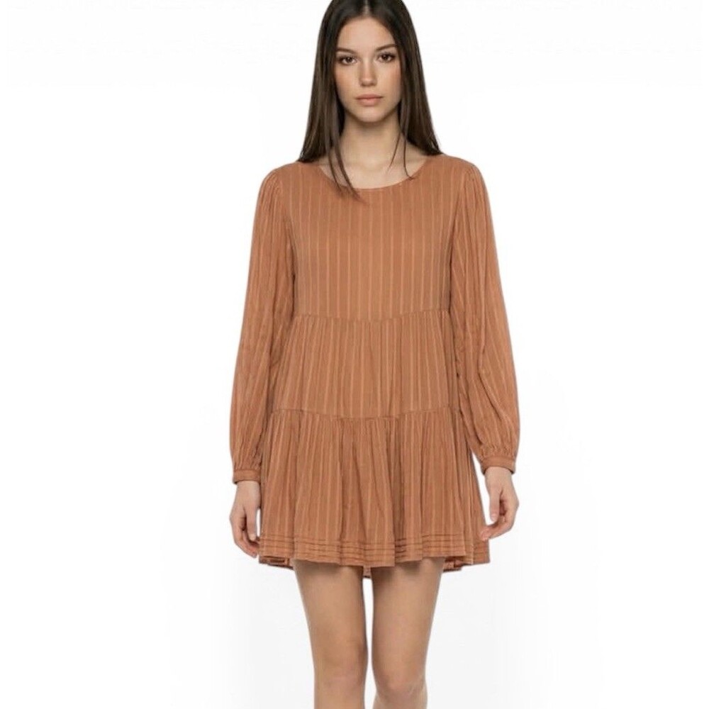 American Eagle Top Dress Small Open Back Pumpkin Tiered Stripes Boho Peasant